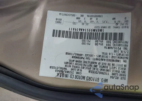 2004 Mercury Sable Ls Premium from USA, damaged, VIN 1MEFM55S14A619811